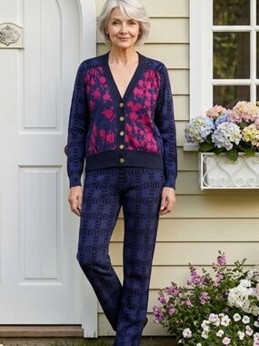 Women's Floral Print Cardigan Sweater size M